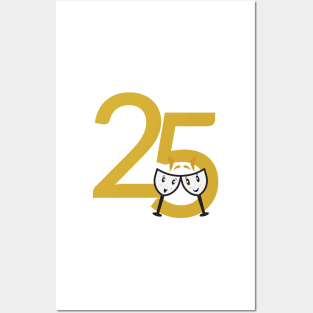 25th Birthday Large Numbers and Cute Wine Glasses Posters and Art